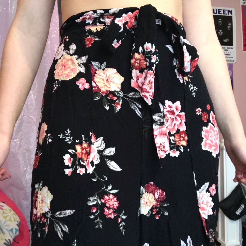 Flowy Black Floral Pants